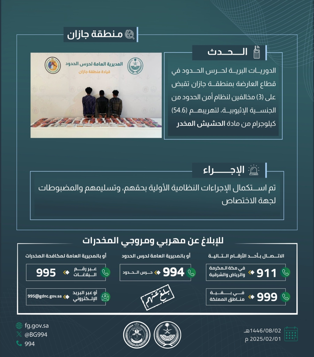 بحوزتهم-54-كجم-من-الحشيش.-القبض-على-3-مهربي-مخدرات-بعسير