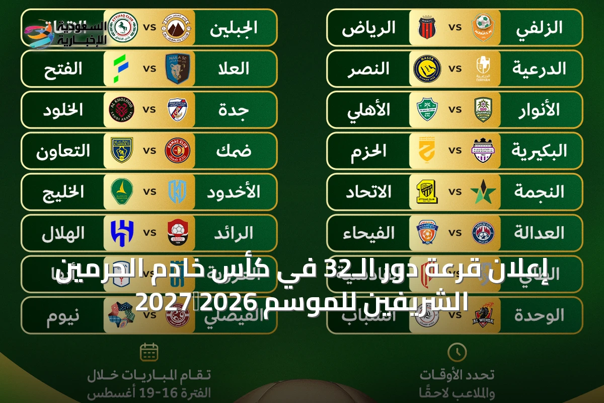 إعلان قرعة دور الـ32 في كأس خادم الحرمين الشريفين للموسم 2026‑2027