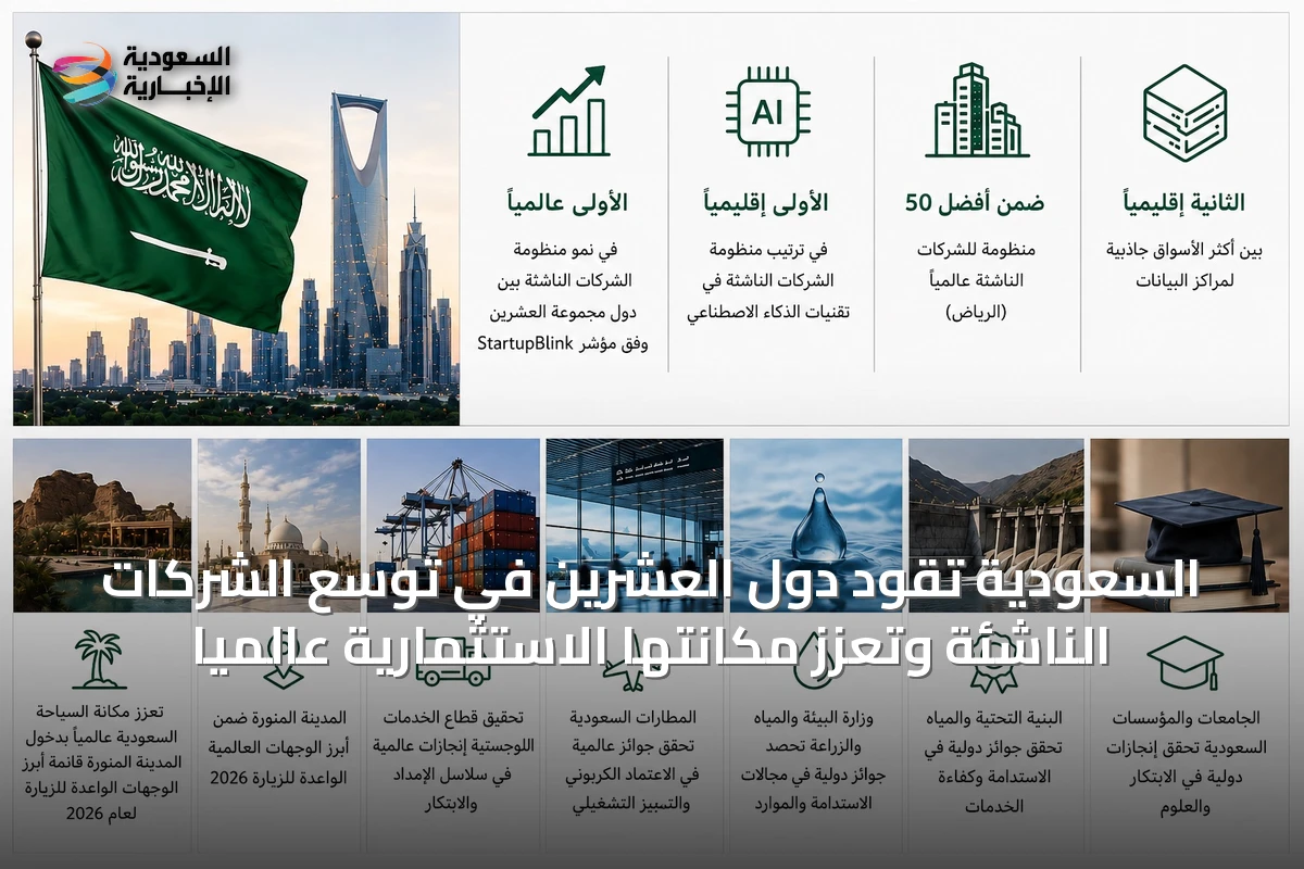 السعودية تقود دول العشرين في توسع الشركات الناشئة وتعزز مكانتها الاستثمارية عالمياً
