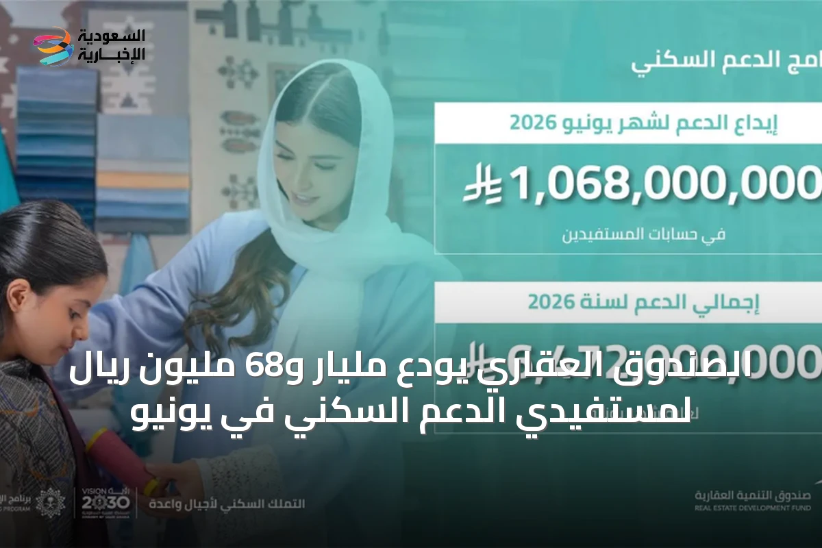 الصندوق العقاري يودع مليار و68 مليون ريال لمستفيدي الدعم السكني في يونيو