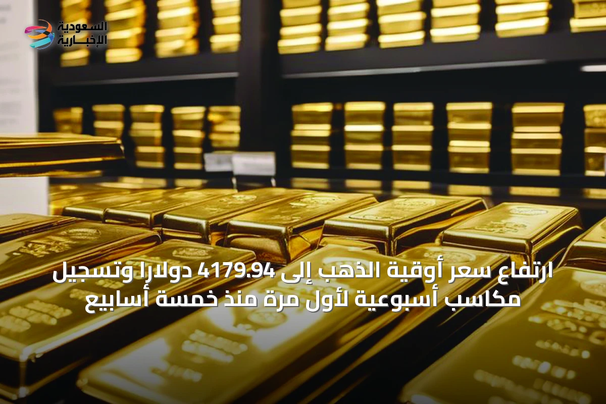 ارتفاع سعر أوقية الذهب إلى 4179.94 دولارًا وتسجيل مكاسب أسبوعية لأول مرة منذ خمسة أسابيع