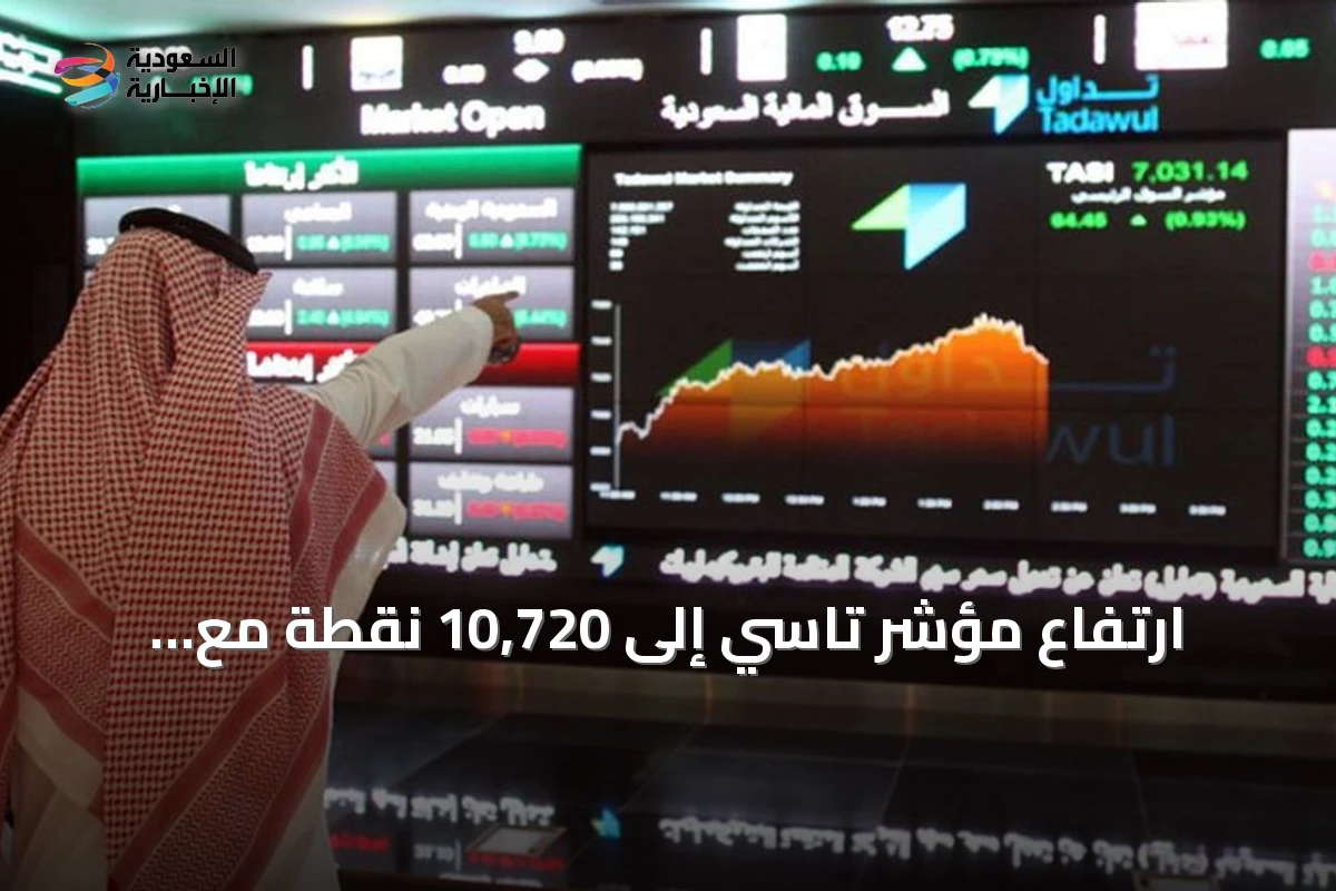 ارتفاع مؤشر تاسي إلى 10,720 نقطة مع تداولات بقيمة 3.3 مليار ريال