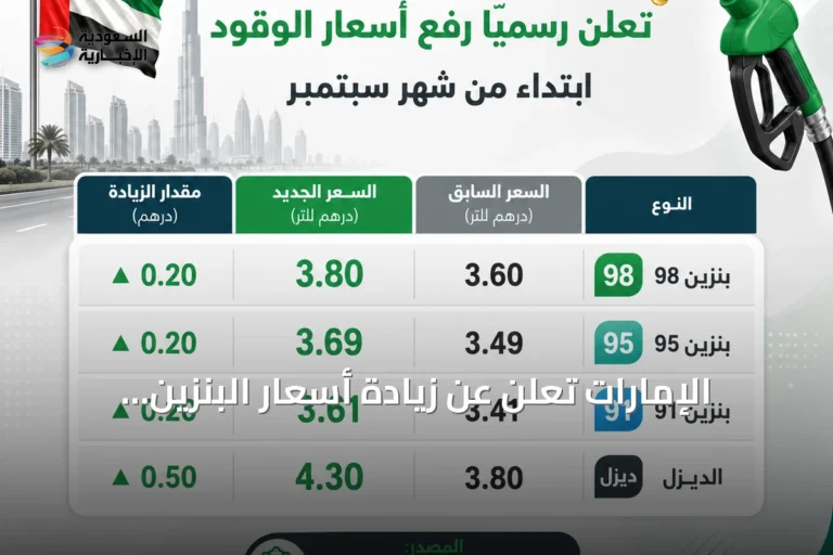 الإمارات تعلن عن زيادة أسعار البنزين والديزل لشهر سبتمبر 2026