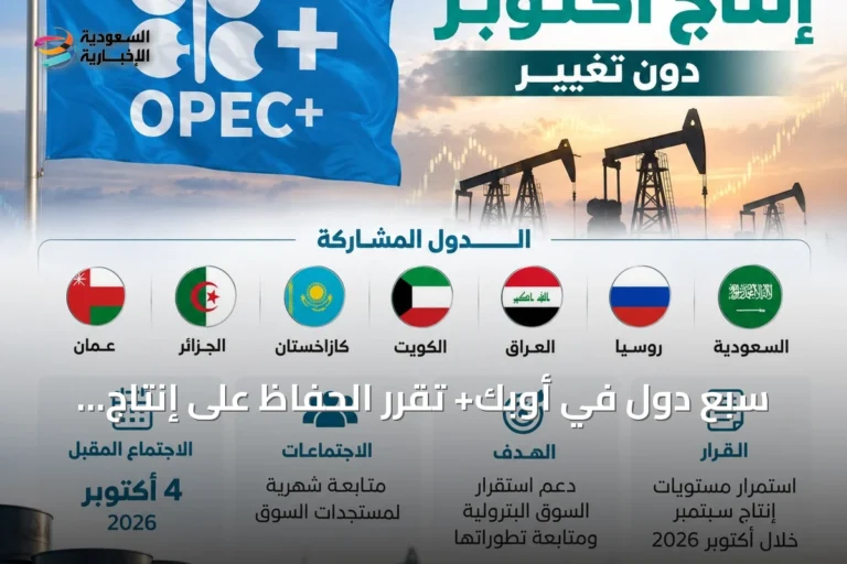 سبع دول في أوبك+ تقرر الحفاظ على إنتاج النفط لشهر سبتمبر خلال أكتوبر 2026