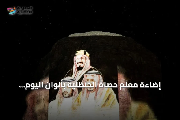 إضاءة معلم حصاة الحنظلية بألوان اليوم الوطني في عرعر