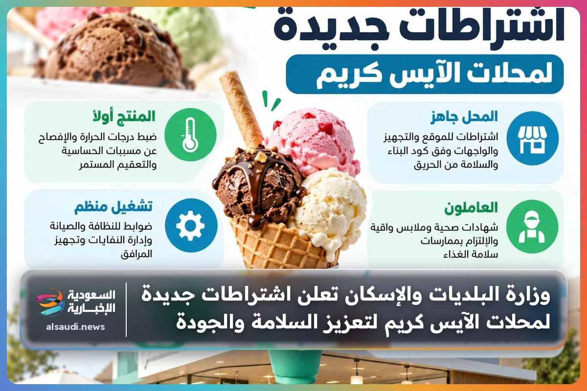 وزارة البلديات والإسكان تعلن اشتراطات جديدة لمحلات الآيس كريم لتعزيز السلامة والجودة