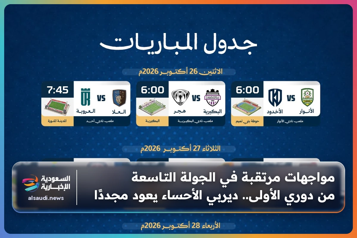 مواجهات مرتقبة في الجولة التاسعة من دوري الأولى.. ديربي الأحساء يعود مجددًا