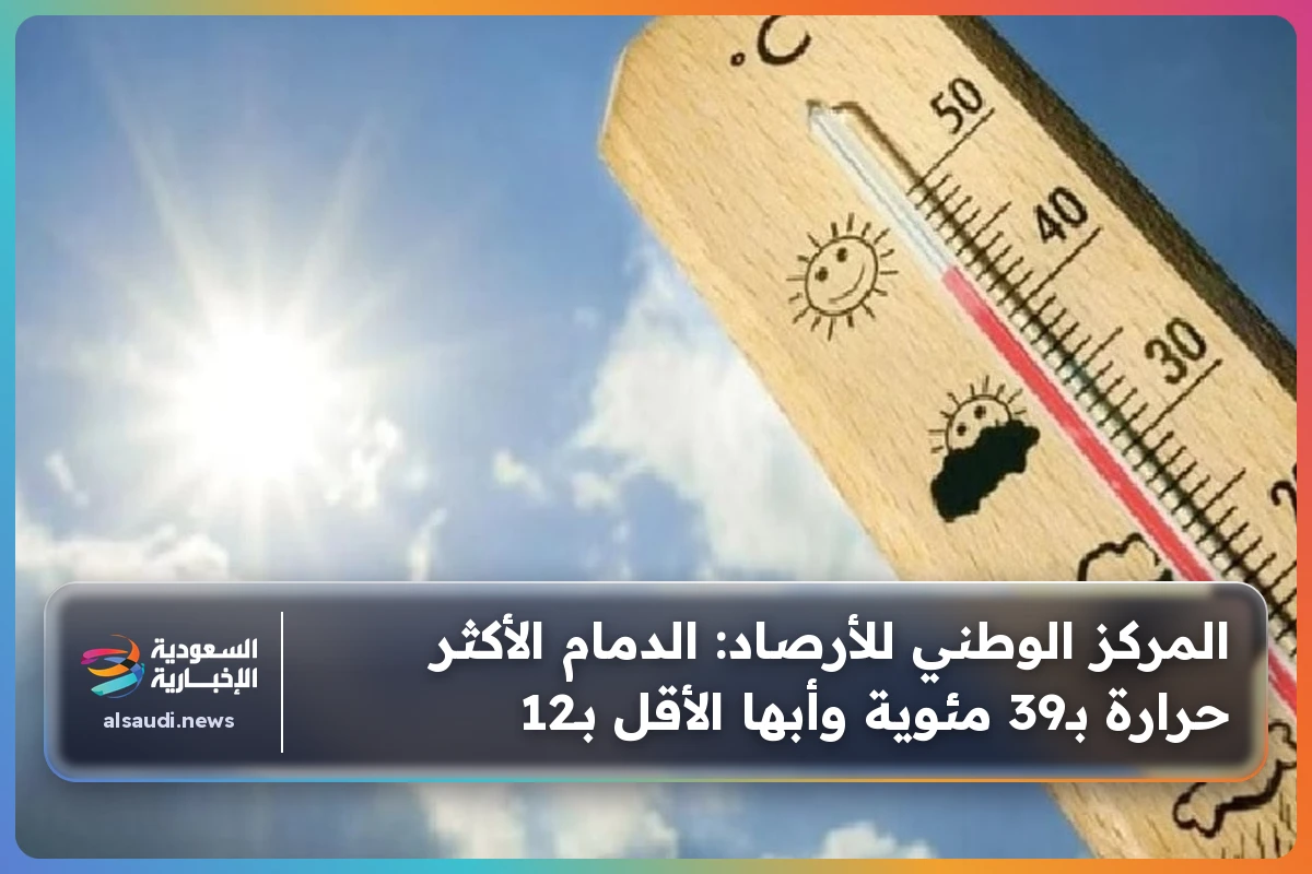 المركز الوطني للأرصاد: الدمام الأكثر حرارة بـ39 مئوية وأبها الأقل بـ12
