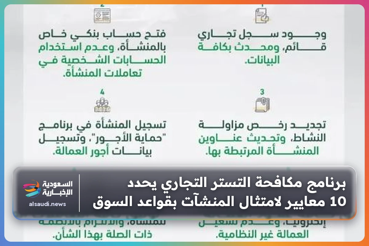 برنامج مكافحة التستر التجاري يحدد 10 معايير لامتثال المنشآت بقواعد السوق